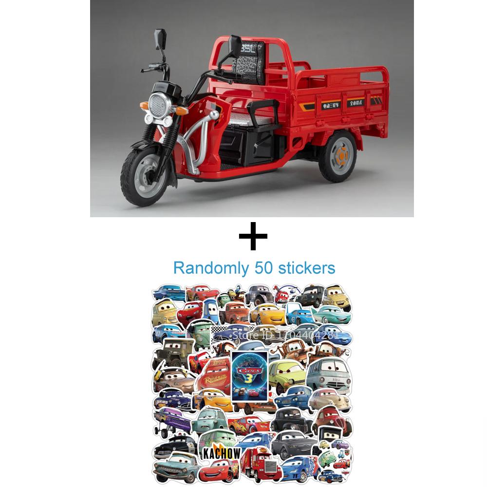 1:12 Electric Tricycle Alloy Model Car Toys Diecast Motorcycle Front Wheel Steering Sound Light Pull Back Vehice Boy Collect Toy