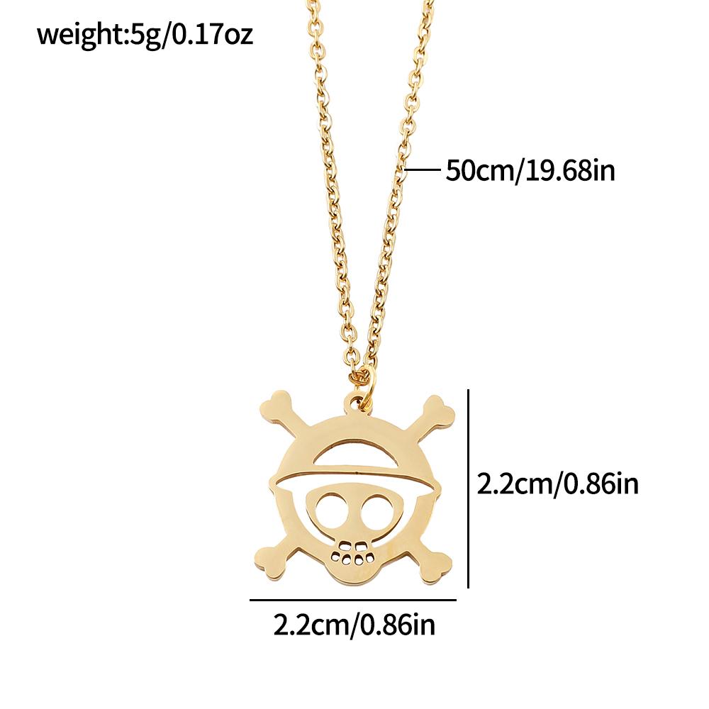 Anime Skeleton Face Stainless Steel Necklace Men's Fashion Choker Goth Jewelry Gift Cartoon One Piece
