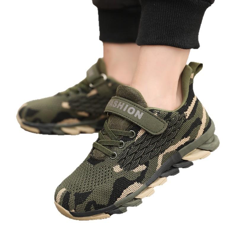 New style boys' military camouflage sneakers, new children's shoes, mesh sneakers, medium and large sizes, with Velcro straps, running shoes, casual