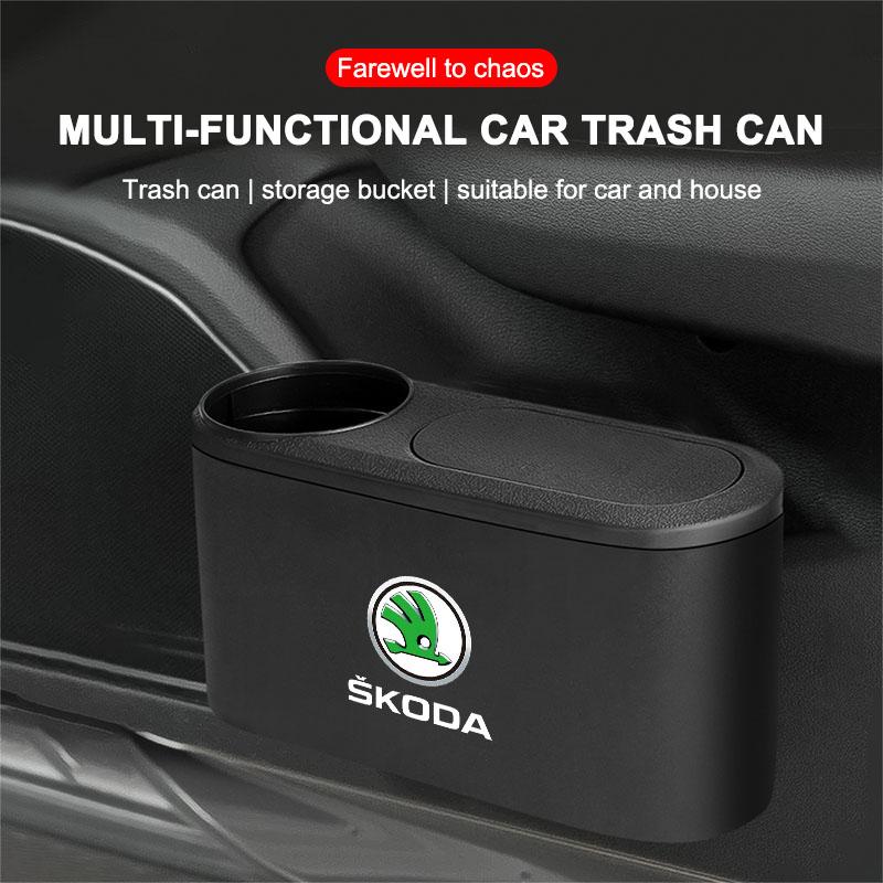 Trash Can Auto Emblem Garbage Box Bin Storage Car Accessories For Skoda Octavia Superb Rapid Kodiaq Karoq Fabia Kamiq Roomster Citigo