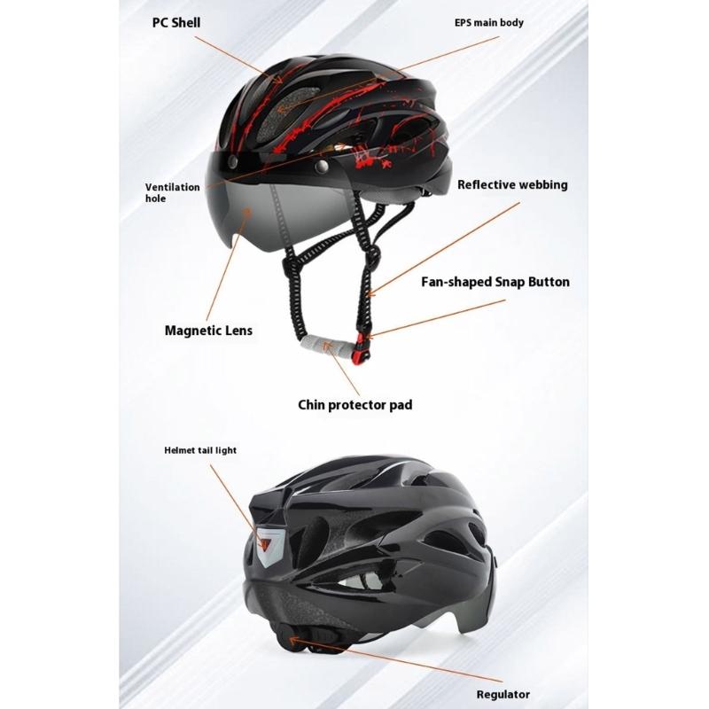 Cycling Helmets Comfortable Lining Bicycles Helmets with LED Light & Goggles Bike Helmets Safety Cap for Women and Men