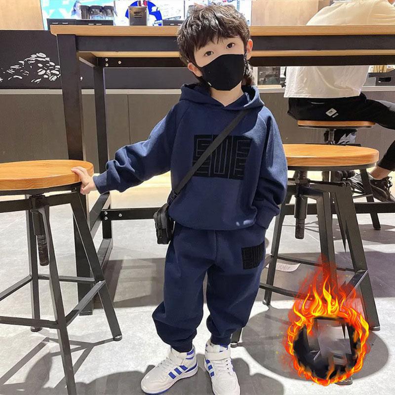 Baby Padded Thickened Set Boys Warm Casual Sweater Suit Autumn Winter Children's Fashion Sports Comfortable Two-Piece 2-6Y