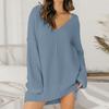 Women Fashion Casual Color Color Loose V-neck Stitching Long-sleeved Knitted Dress