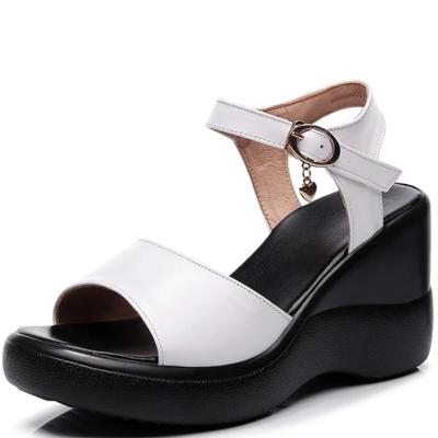 Hot Promotion  New Summer Fish Mouth Sandals Platform Shoes Woman Wedges Sandals Comfortable Light Genuine Leather Sandals
