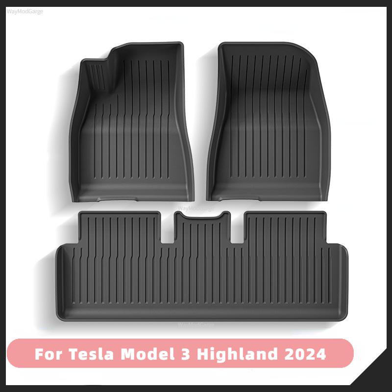 Tapetes de Porta-malas para Tesla Novo Modelo 3 Highland 2024 TPE Impermeável Resistente ao Desgaste Almofada de Pé Tapete de Porta-malas Dianteiro Traseiro Acessórios para Carro