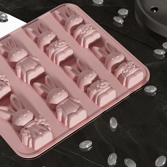Oster-Silikonform 8 Mulden 3D-Hasenform Antihaft-Flexible Form Schokolade Süßigkeiten Pudding Seife Knete Back-Dekorationswerkzeug
