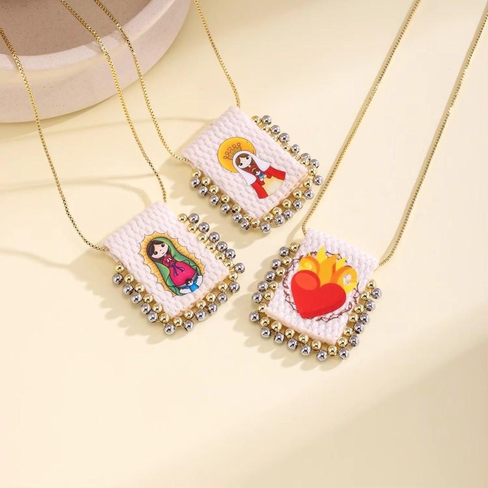 Cartoon Design Catholic Necklace Mini Size Virgin Mary Pendant Necklace  for Men and Women