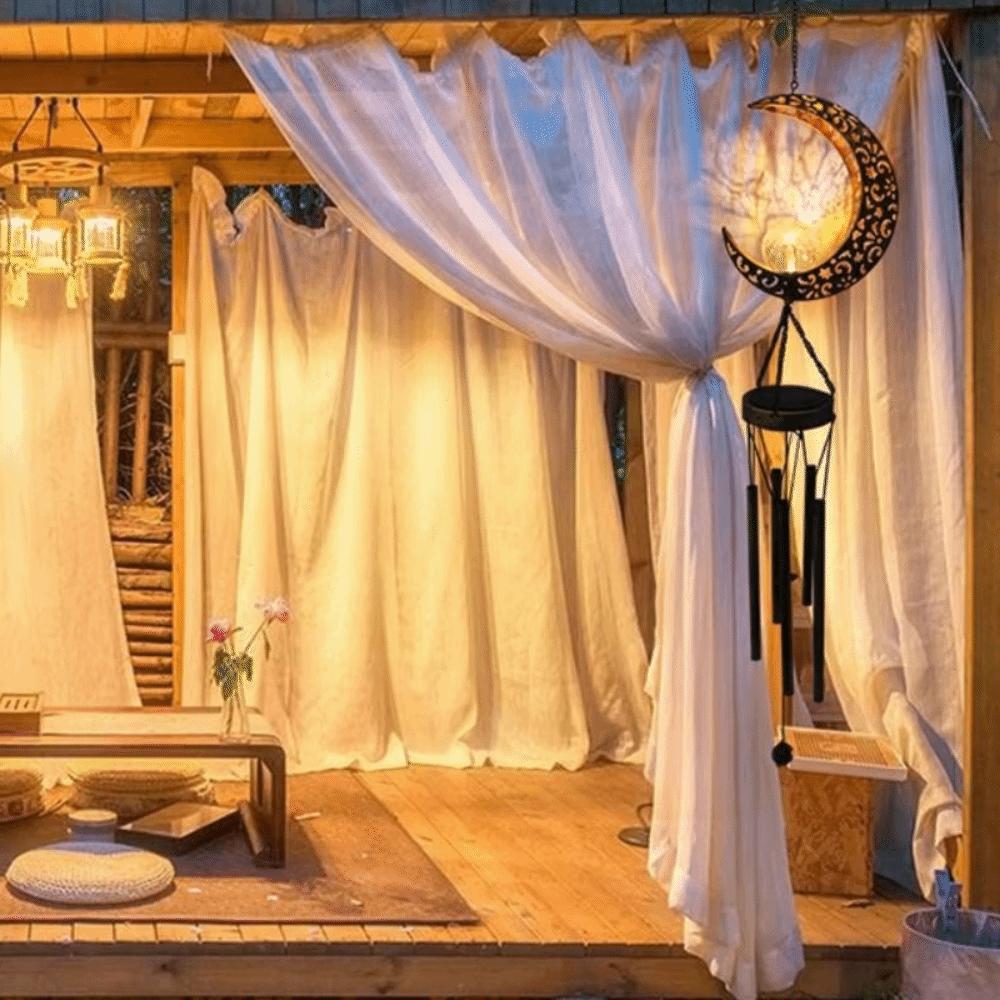 Outdoor Hanging Solar Lights Waterproof Aeolian Bells Moon  LED Solar Wind Chimes  Holiday Party