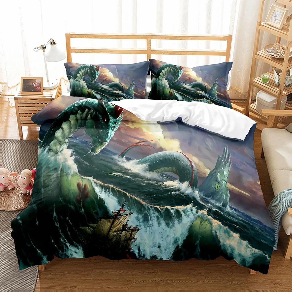 White Dragon Noble Monster and Beauty Duvet Cover Mytholog Faith Animals Theme for Women Men Children Teens Bedroom Decorations