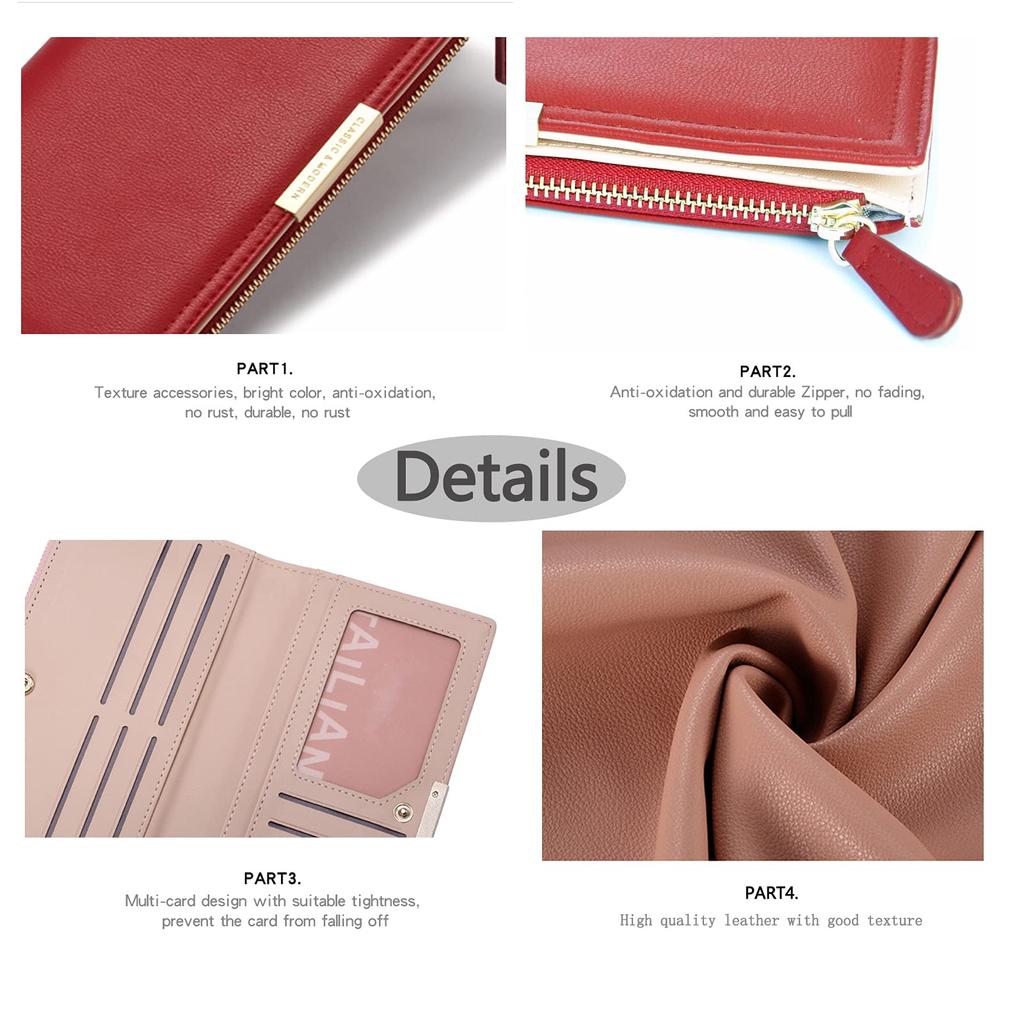 Mokose Women's Zipper and Magnetic Closure WalletClutch Bag with Long Bifold Coin Purse, Small, Red, Small, Modern Style