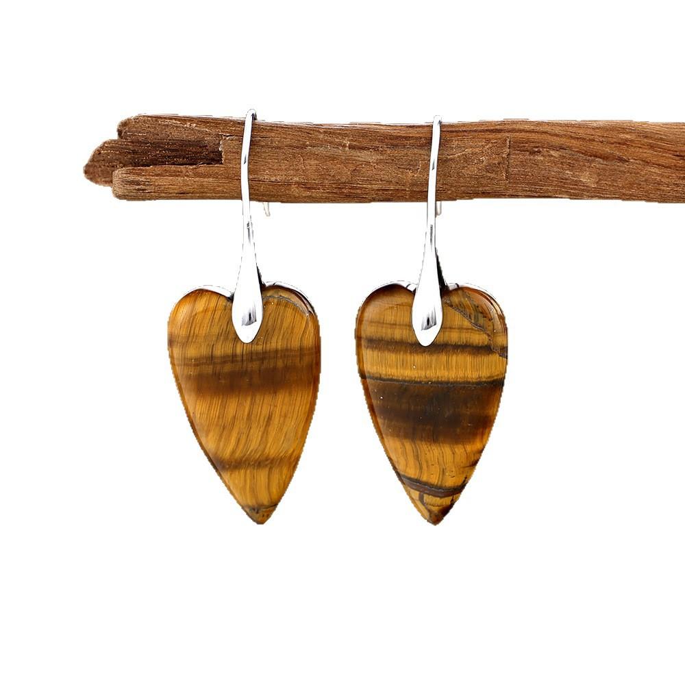 New natural stone crystal love pendant, ear hook earrings, European, American, Japanese and Korean simple design, real gold-plated popular jewelry