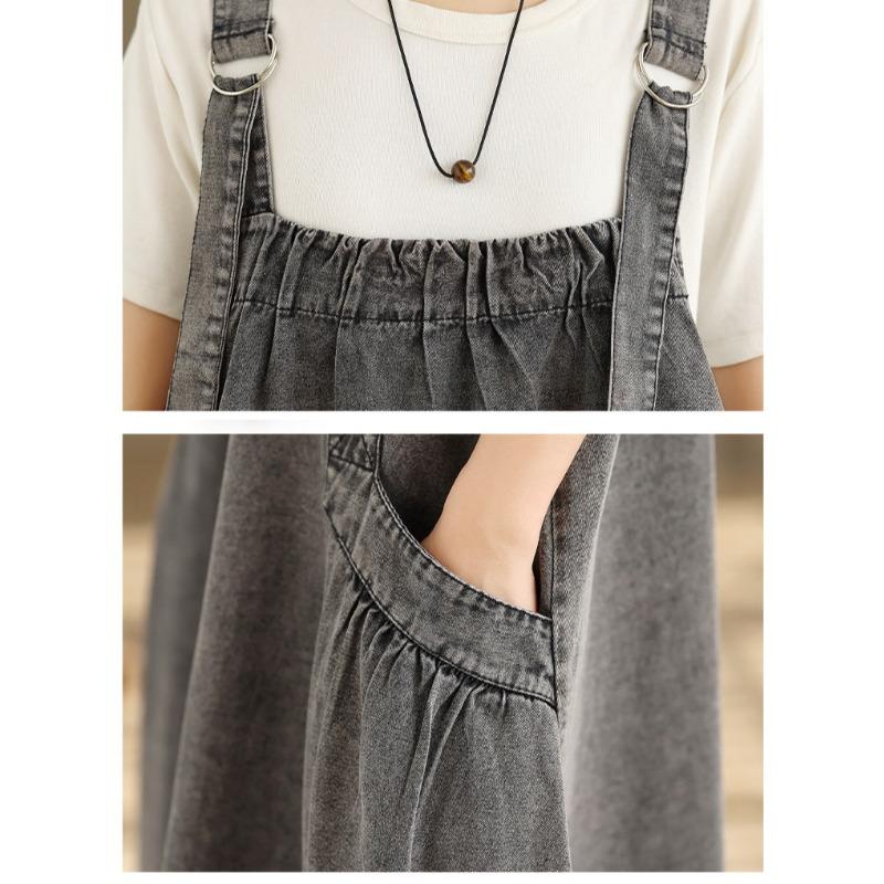 DIMANAF Women Plus Size Denim Dress Maxi Long Dress Sleeveless Vintage Loose Casual Basic Dresses Cottton