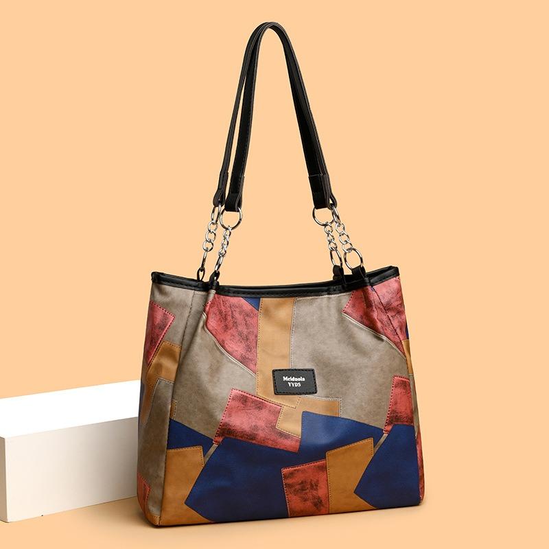 Fashion Retro Color Soft Leather Large Capacity Shoulder Tote Bag Shopping Out Handbag