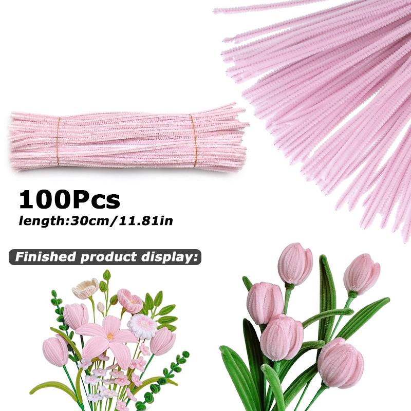 100Pcs 30cm Colors Chenille Stem Twisted Rod Iron Wire DIY Handcraft Wool Root Fluffy Bar Twisting Decor Pipe Cleaner Plush