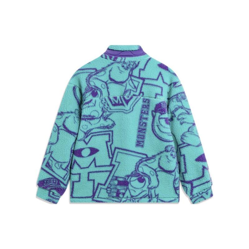 Jaqueta de Tricô Solta Quente de Lã Colaboração Li Ning X Disney Universidade Monstros Jaqueta Masculina Verde Gelo-Porcelana AFDT655-2