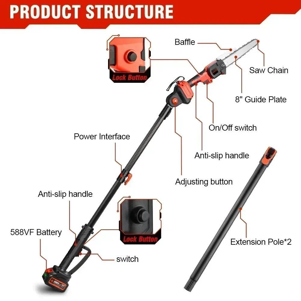 4500W 2.25m Brushless High Branch Saw Telescoping Pole Electric Saw Cordless Portable Garden Pruning Tool