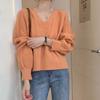 Pullover Damen Locker College-Stil Herbst V-Ausschnitt Ins Bluse Kurzer Mantel Pullover Langärmlig Damenbekleidung