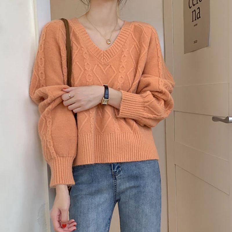 Sweater Women Loose College Style Autumn V-neck Ins Blouse Short Coat Sweater Long-sleeved Women's Clothing