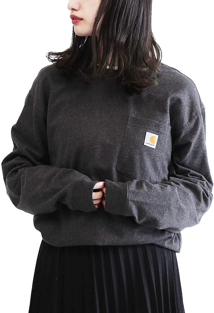 Crew Neck Long with Chest Pocket Long Sleeve L Carbon Heather [Carhartt] T-shirt Men's T-Shirt