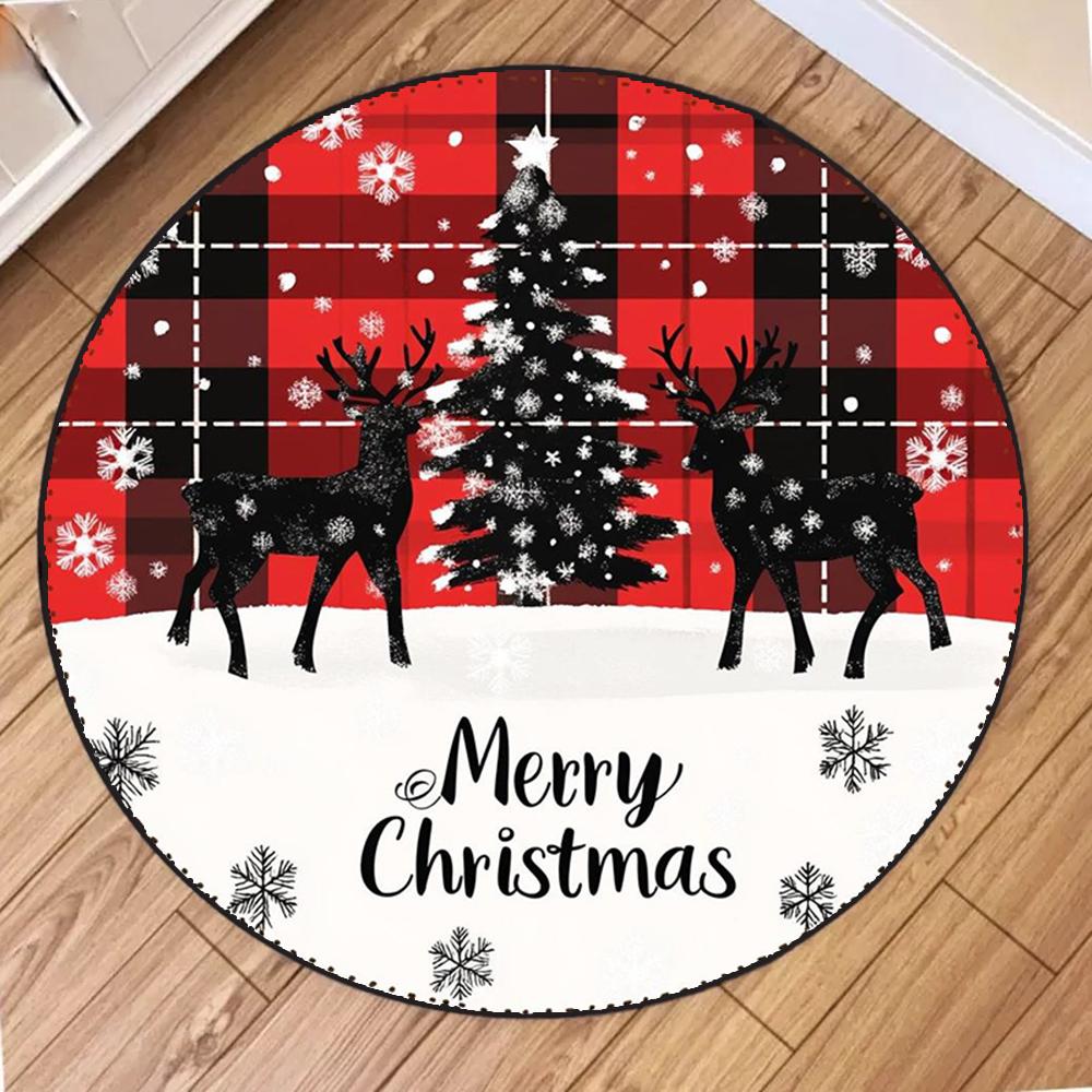 

2D Christmas Dwarf Old Man Round Printed Carpet Christmas Theme Anti Slip Mat Christmas Decoration Prop Gift 80cm