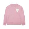 Unisex Knit Sweater With Embroidered Heart Motif Crew Neck Loose Fit Cotton Blend Casual Workwear Style