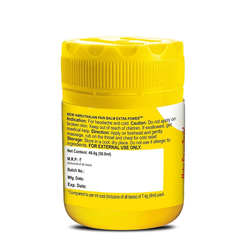 Amrutanjan Pain Balm Extra Power 50 Ml Ayurvedic Headache Stress Cold Relief Massage Balm