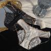 Ladies Summer Thin Sexy Leopard Lace Hollow Out Breathable Hip Mid Waist Triangle Briefs