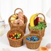 Imitation Rattan Kitchen Storage Basket Brown With Handle Hand-Woven Hanging Baskets Vegetable Fruit Flower Sundries Organizer