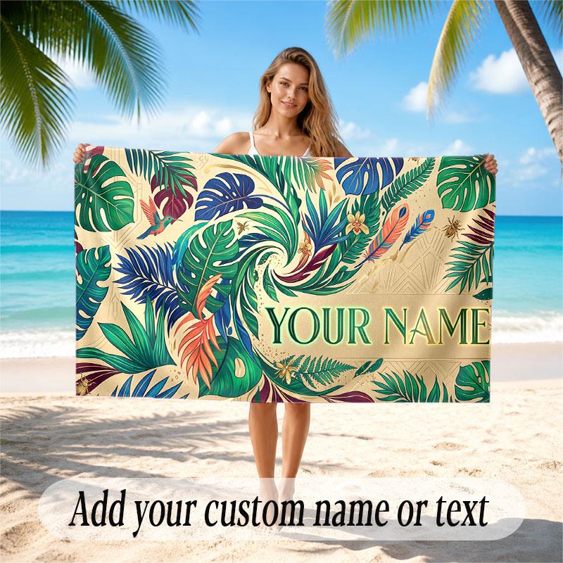 Decorative Artwork Theme Soft Beach Towel Personalized Custom Name Text Towel Portable for Beach Pool Travel