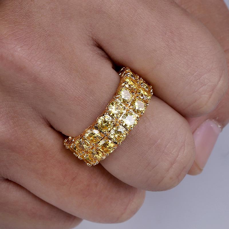 18K Gold Double Row Zircon Hip-Hop Ring - Trendy European & American Style, Full Diamond Men's Jewelry