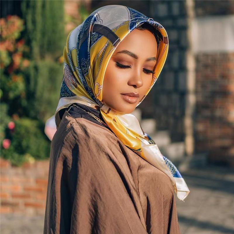 90*90cm Casualowa Moda Drukowana Flora Kwadratowe Szale Szaliki Satynowa Damska Chustka Apaszka Damska Opaska na Głowę