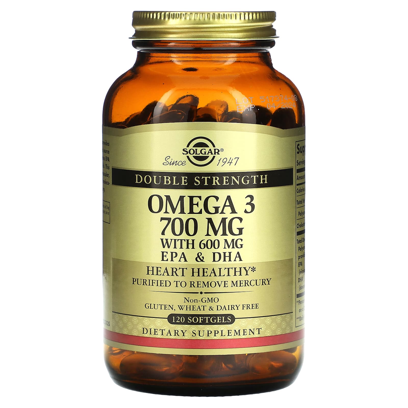 

Omega 3, Epa & Dha, Double Strength, 700Mg, 120 Softgels