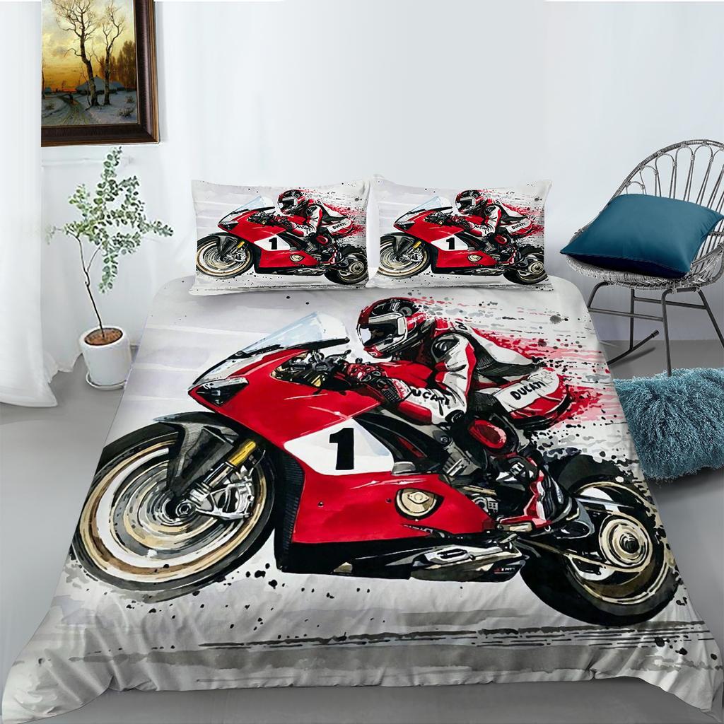 Comfortable Motorcycle Themed Bedding Set 3D Down Duvet Cover 2/3 Pieces for Boys/teenagers/men's Rooms AU180 * 210 Full Size Duvet Cover