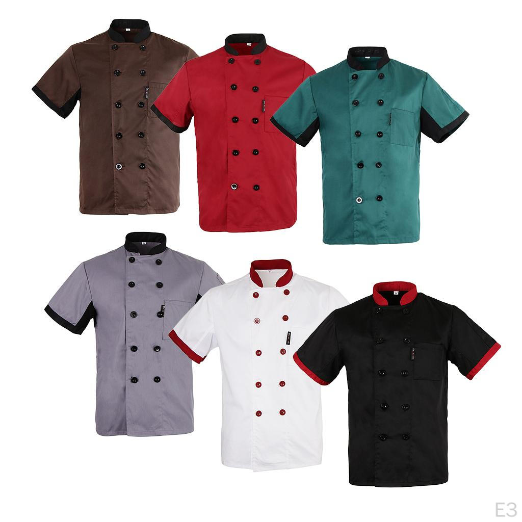 Unisex Chef Jacket Coat Food Service Bakery Uniform Short Sleeves