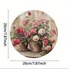 1 Piece 2D Wooden Hanging Sign Potted Rose Theme 8 Inch Round Sign Home Bar Garage Cafe Garden Decoration