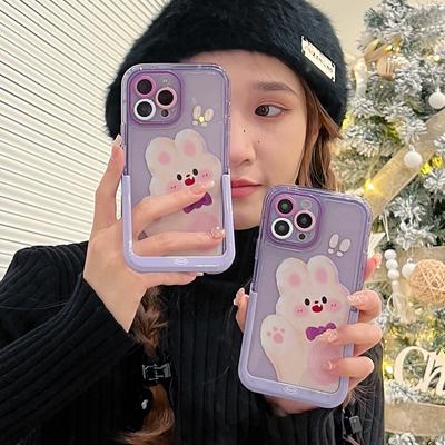 Cartoon Purple Bunny Shell For Iphone 13 12 11 Promax 14 Pro Max Plus Stand Holder Cute Rabbit Lovely Phone Case Conque