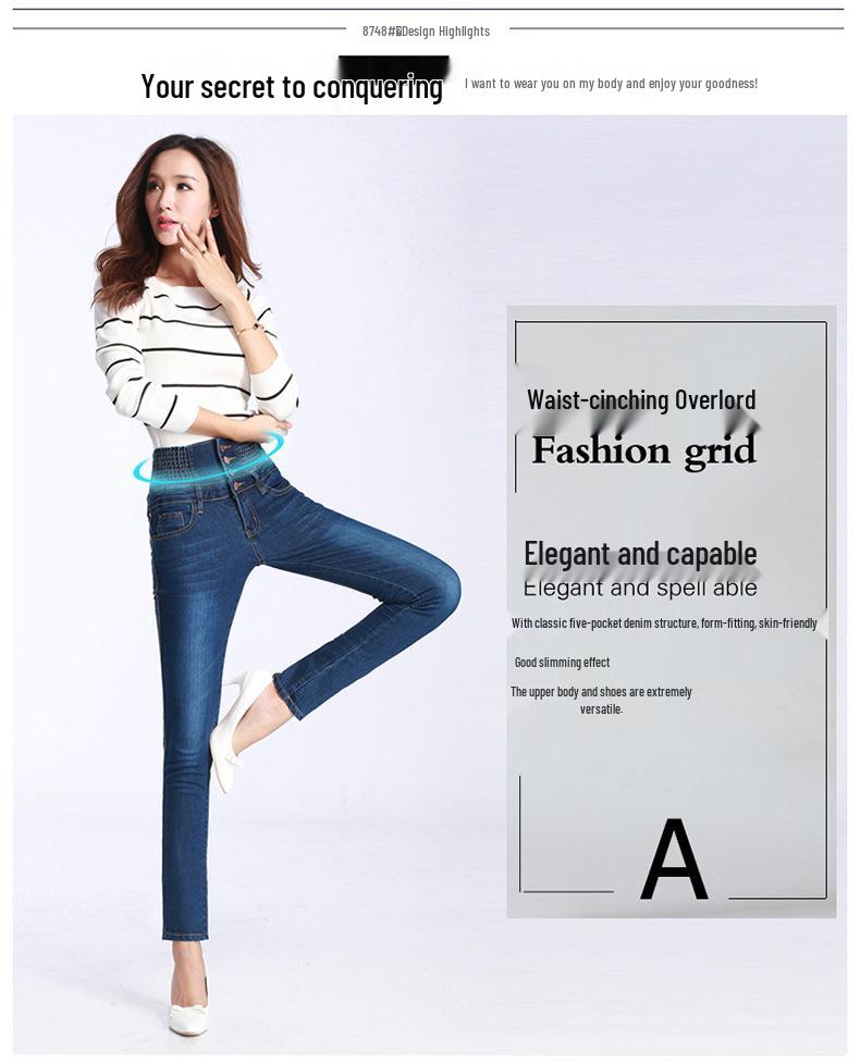 Women's High-Waist Elastic Skinny Jeans - Spring/Autumn/Winter Plus Size Slim Fit