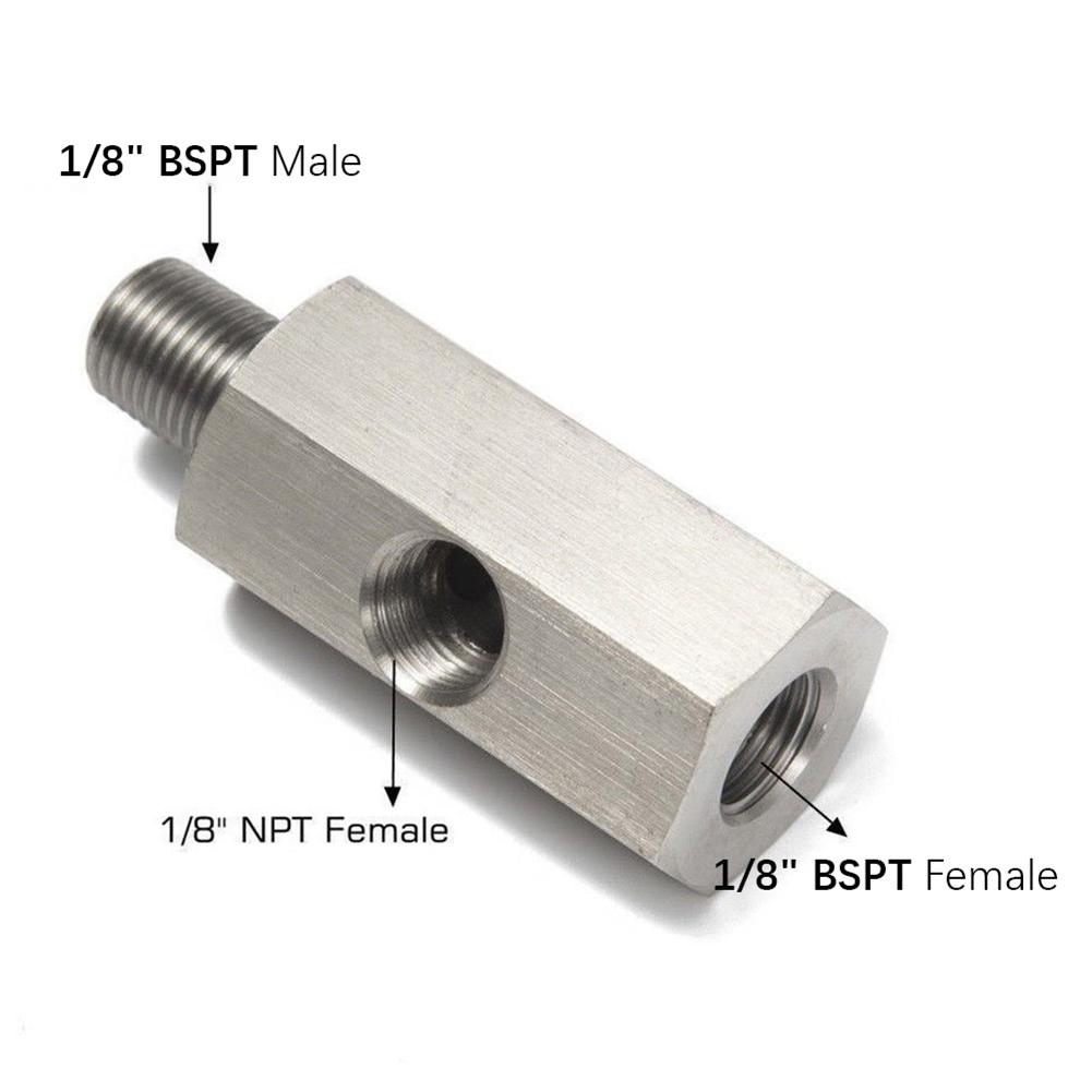 Stainless Steel Side Holes 1/8"NPT Female To M12 M10 M14 1/8NPT 1/4NPT Oil Pressure Sensor Connector Feed Line Gauge Tee Adapter