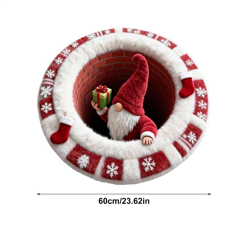 Optical Illusion Rug Round Non-Slip Christmas Decorations 3D Illusion Doormat Holiday Decor for Indoor Outdoor Bedroom Bathroom