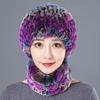 Hat Female Autumn Winter Trendy Versatile Rex Rabbit Hair Cycling Warm Ear Protection Fur Hat Scarf Set
