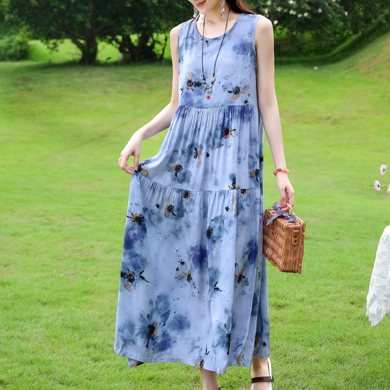 Vestido sin mangas de talla grande para mujer, vestidos largos casuales sueltos, ropa de verano vintage