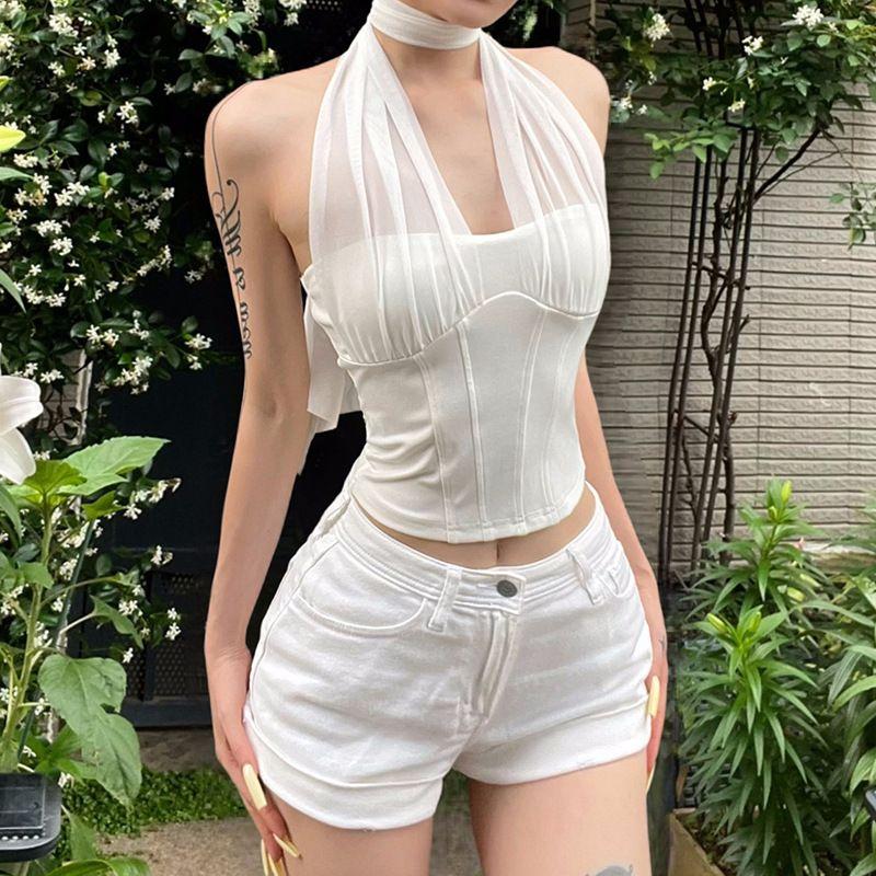 Pure Desire Style Cross-Border Hot Selling Season Women's Clothing Halterneck Perspective Crop Top Sexy Sexy Night Show Short Tops Women