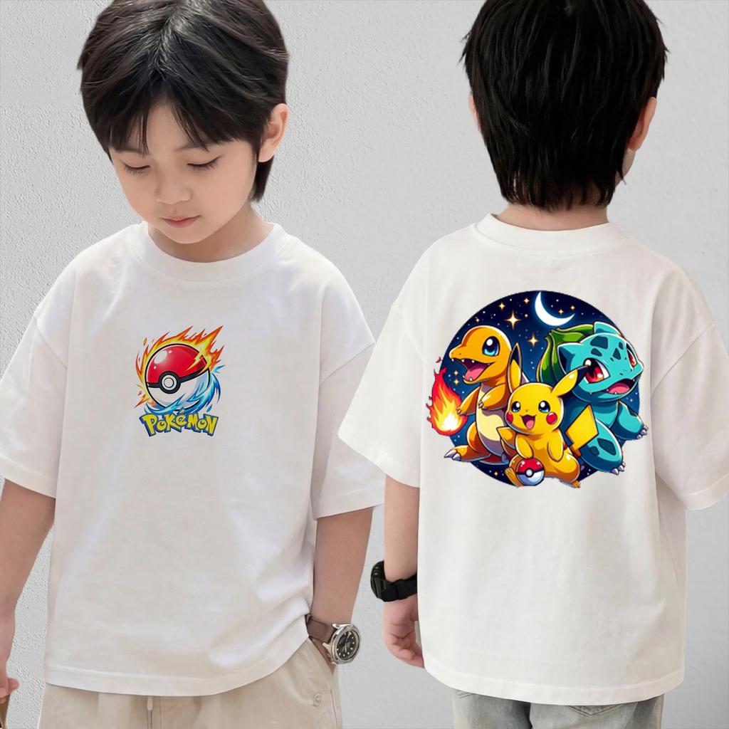 Summer Anime Pokémon Cosplay TShirt Cotton Short Sleeve Tops Casual Loose Retro TShirt Men Women Kids Family Matching Outfits