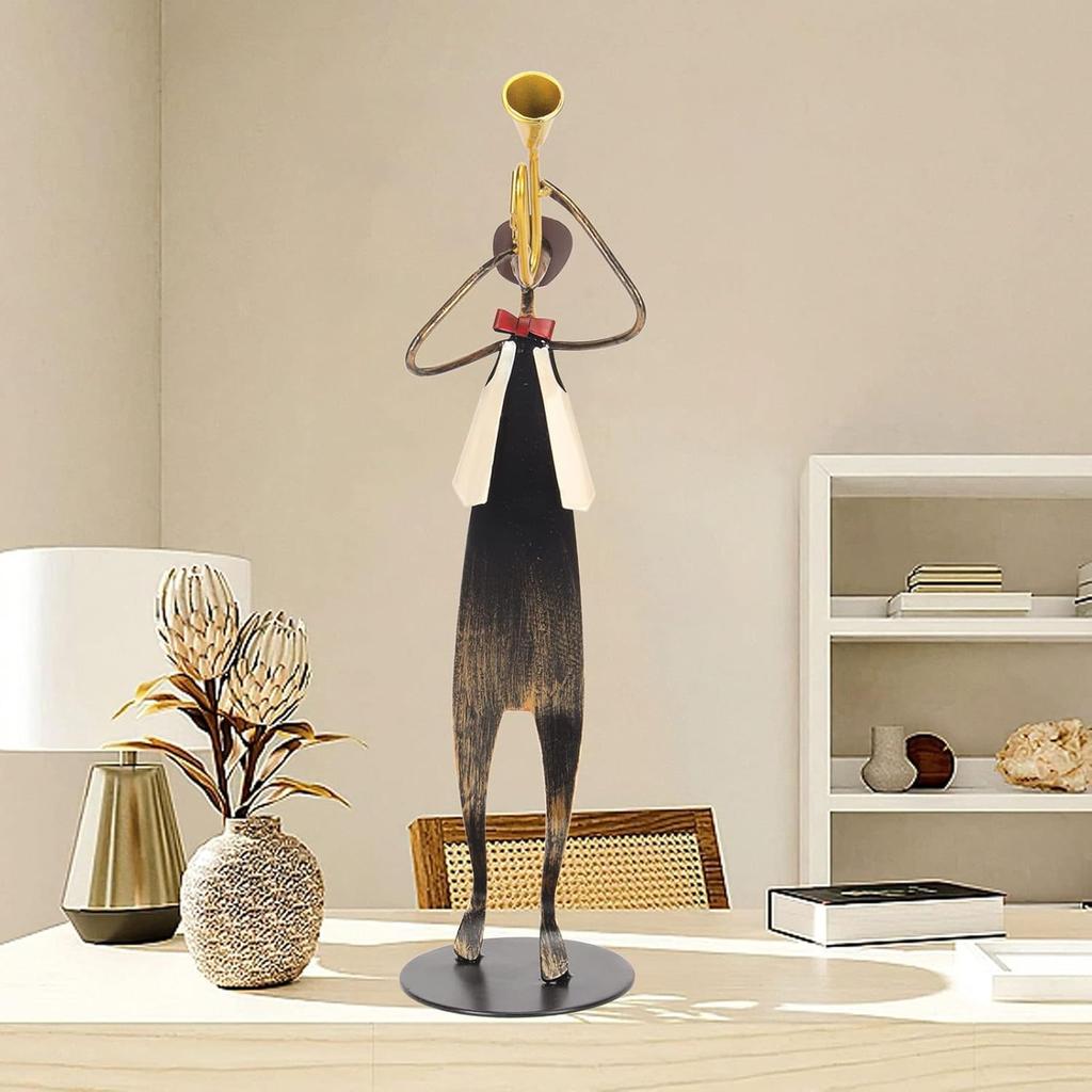 Trumpet Player Figurine Modern Abstract Handcrafted Metal Musician Sculpture for Living Room Tabletop Shelf Desk Office