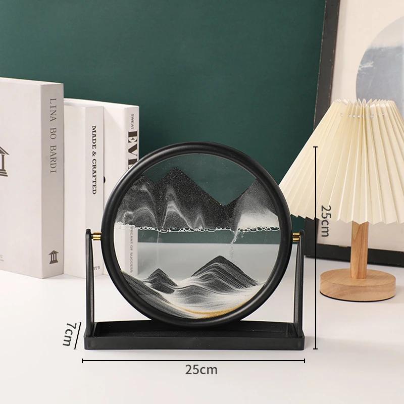 Sandscape Moving Sand Art Picture Round Glass 3D Quicksand Hourglass Rotatable Flowing Sand Frame Sand Painting Home Decor Gifts