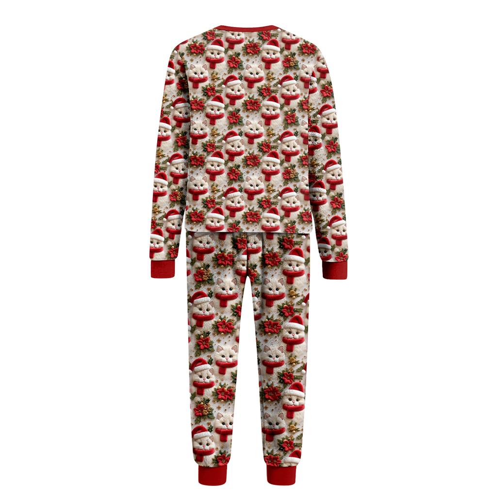Set de pijama din flanelă cu imprimeu de Crăciun coordonat pentru familie, cu bluză cu mânecă lungă și pantaloni