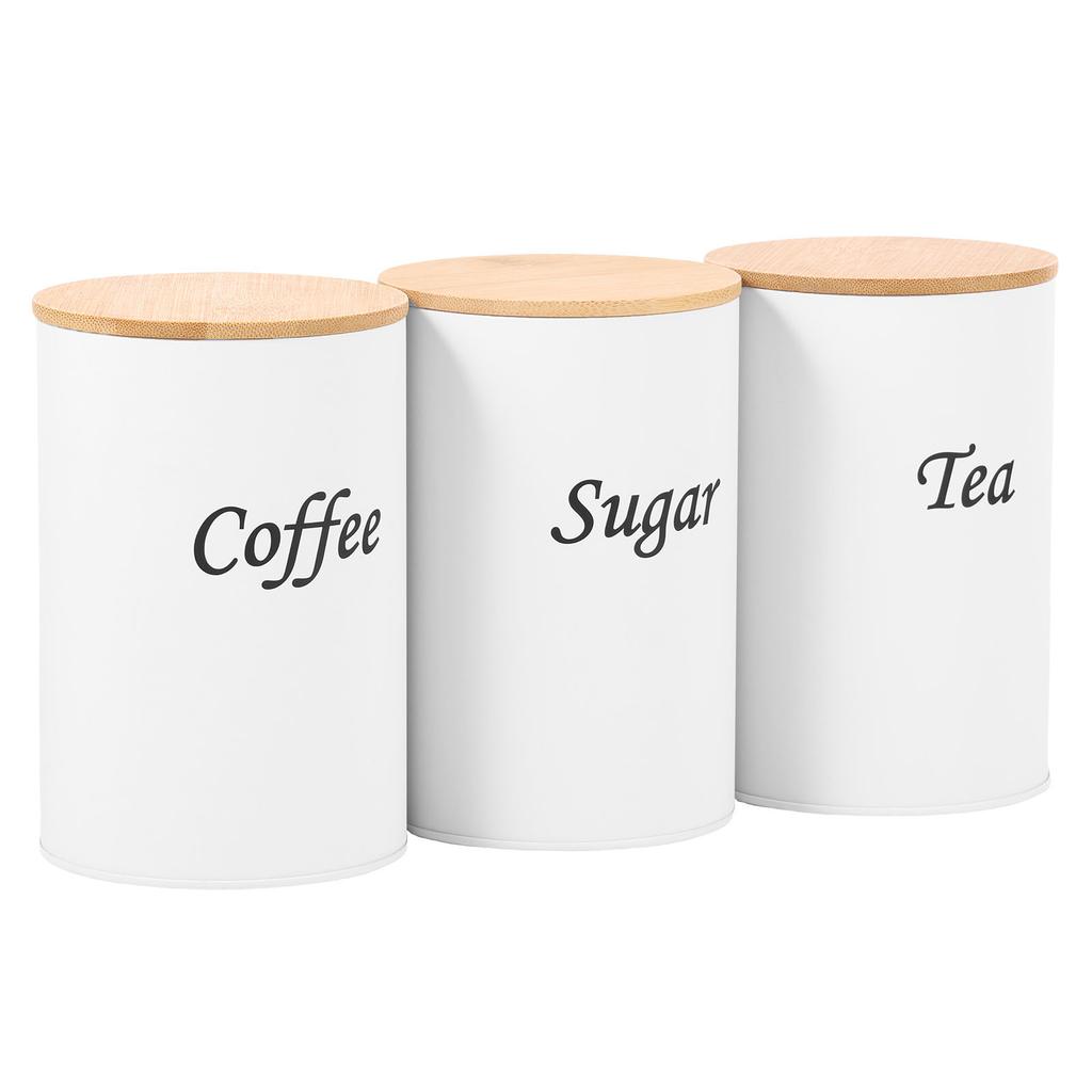 3Pcs Coffee Bean Storage With Bamboo Lid Style Metal Coffee Tea Sugar Container Tea Can Kitchen Storage Jar Kitchen Supplies New
