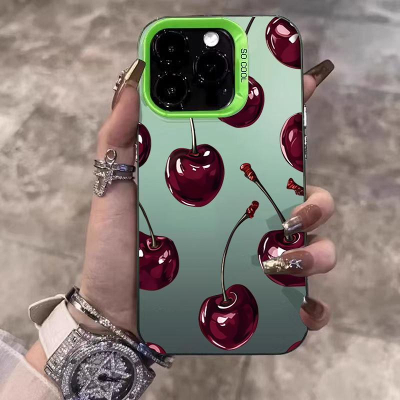 Cute Cherry Pattern Electroplate Silver IMD Phone Case For iPhone 17 16 15 14 13 12 11 Pro Max 17 Air 16E 7 8 Plus X XS XR Cover