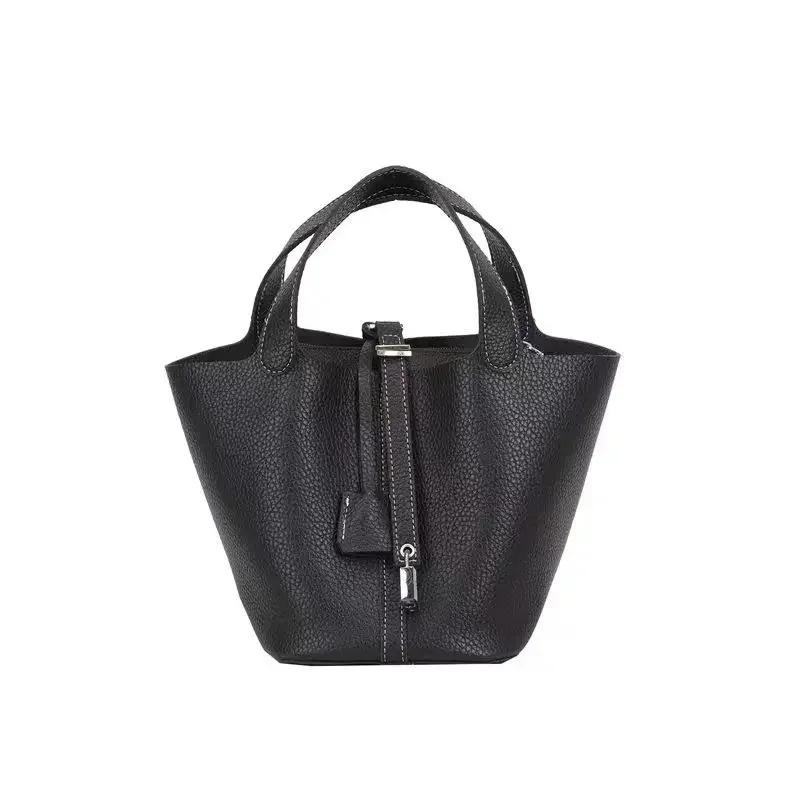 

Женская сумка-корзина из коровьей кожи, сумка-ведро из натуральной кожи, большая вместимость, с узором, с ручкой сверху