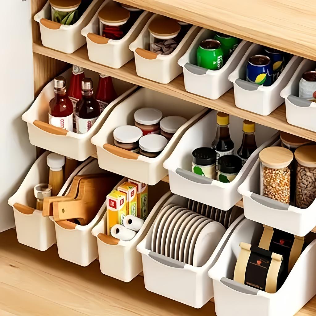 Curved Design Storage Boxes Heavy-Duty Plastic Organizer White Space-Saving Container for Under Sink Pantry & Cabinet Required
